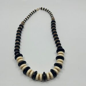 Stylish Black and Cream Beaded Long Necklace